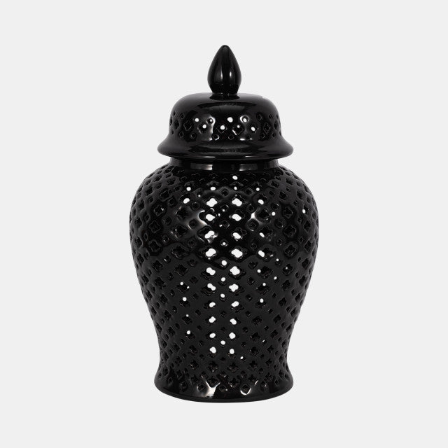 17" Cut-out Clover Temple Jar, Black