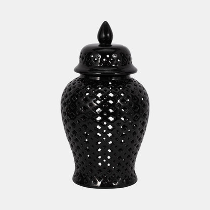 17" Cut-out Clover Temple Jar, Black - Decor Addict, LLC