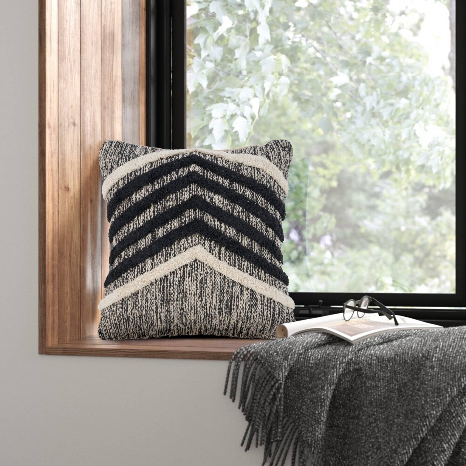 Black Pinstripe Throw Pillow: Black/Ivory / Poly Filled - Decor Addict, LLC