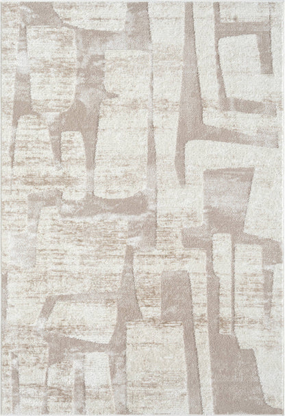 Abani Viva Neutral Cream Beige Block Pattern Area Rug: 6' x 9' - Decor Addict, LLC