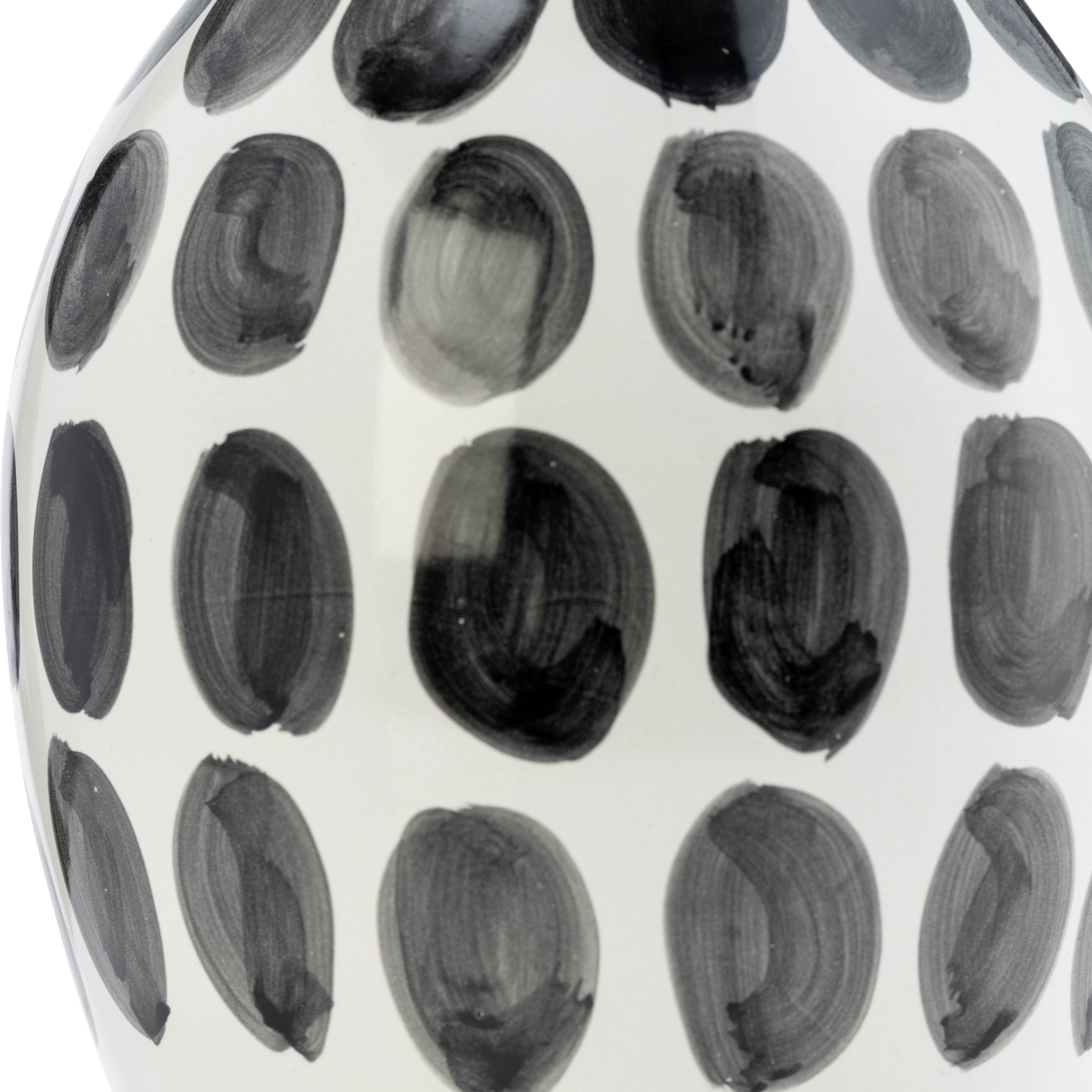 Cer, 10"h Blk Polk-a-dot Flower Vase, White - Decor Addict, LLC