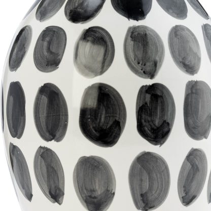 Cer, 10"h Blk Polk-a-dot Flower Vase, White - Decor Addict, LLC