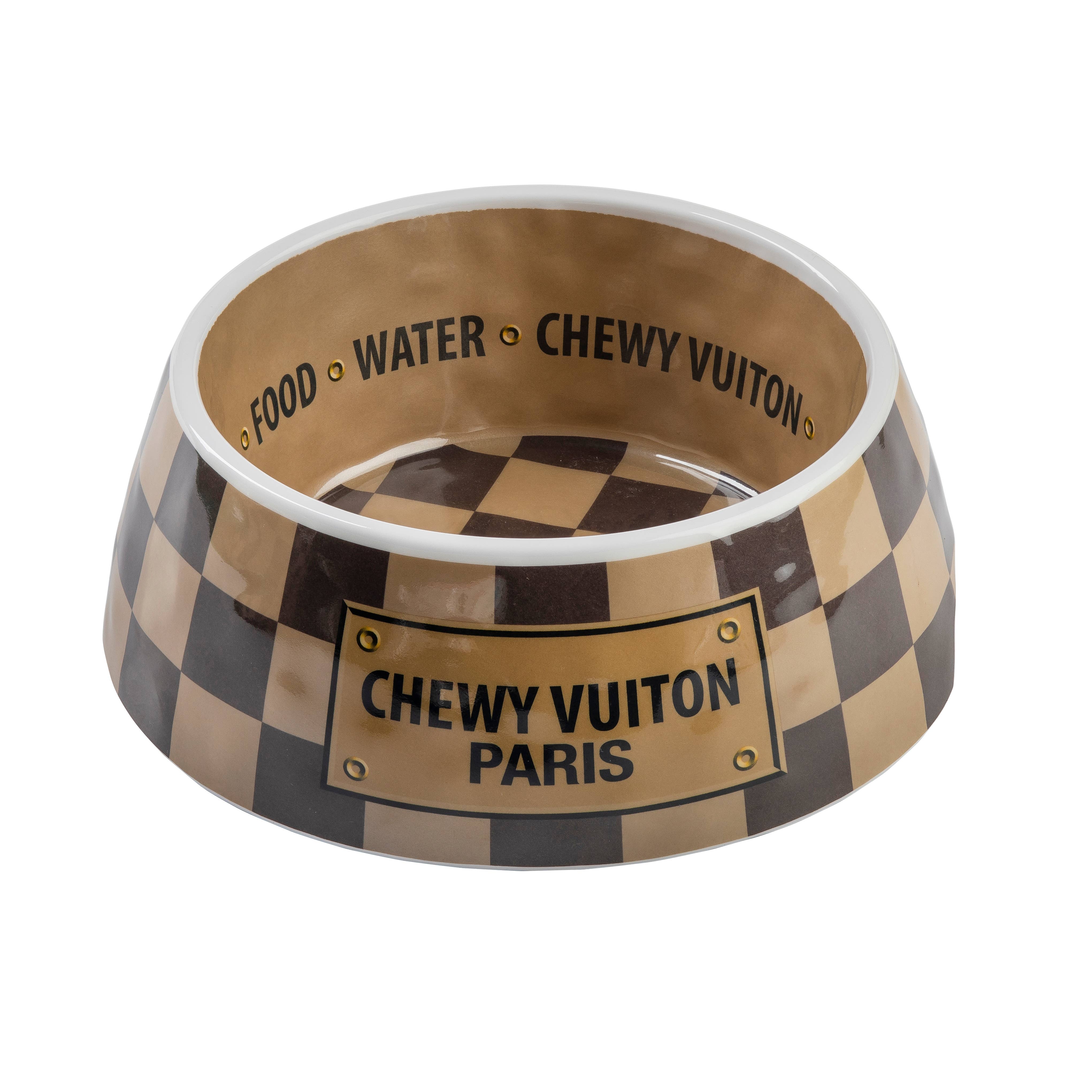 Checker Chewy Vuiton Bowl - 3 Sizes!! Dog Bowls: Medium - Decor Addict, LLC