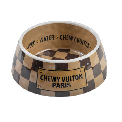 Checker Chewy Vuiton Bowl - 3 Sizes!! Dog Bowls: Medium - Decor Addict, LLC
