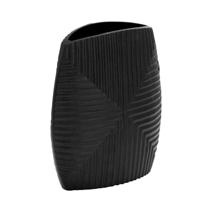 Metal, 10"h Ribbed Vase, Matte Black - Decor Addict, LLC