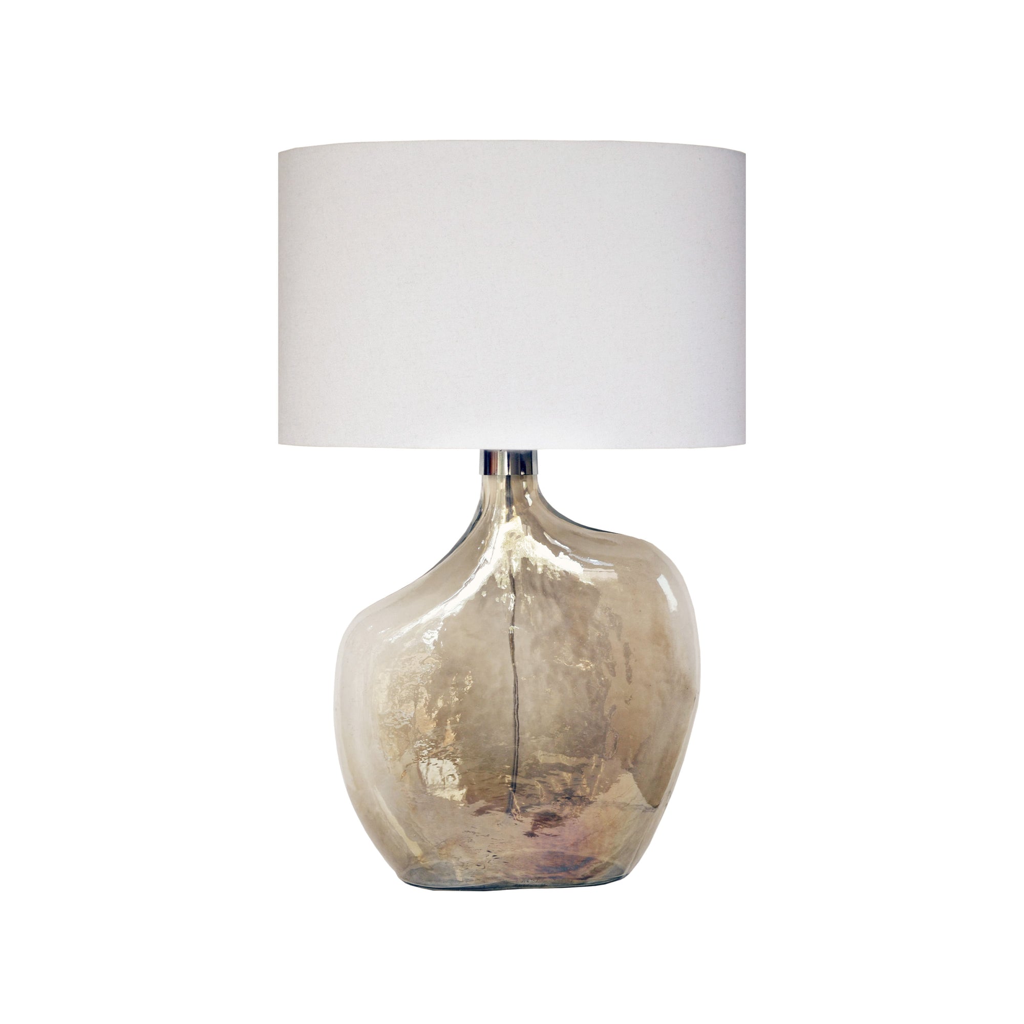 Renwil Benedek smoke glass table lamp with off-white linen shade