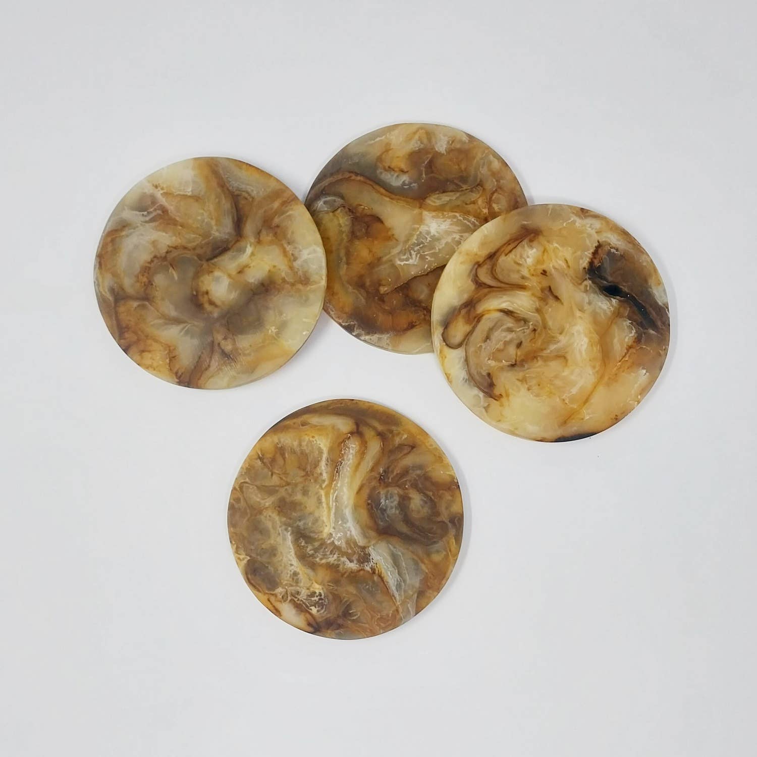 Set of 4 Tortoiseshell Round Coasters: Tortoiseshell / RESIN - Decor Addict, LLC