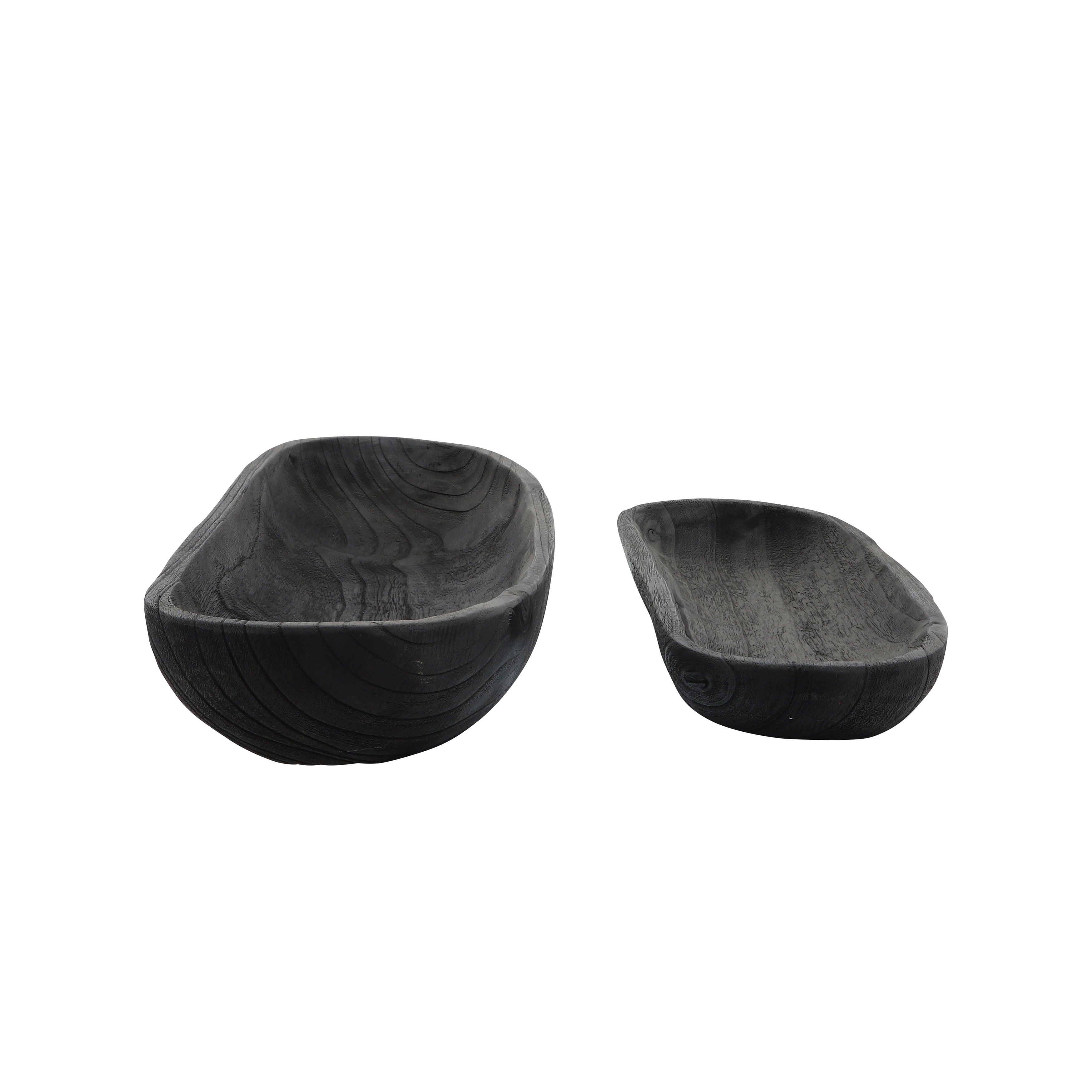 S/2 18/24" Wood Decor Plates, Black - Decor Addict, LLC