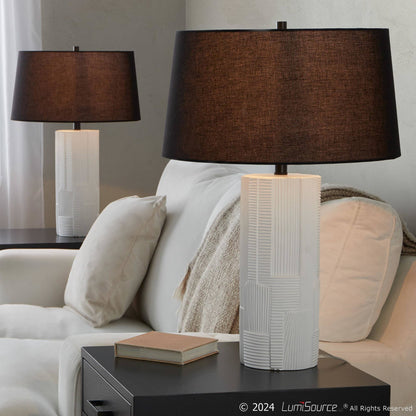 Petra 26" Polyresin Table Lamp - Set of 2: Cream Polyresin, Black Metal, Black Linen - Decor Addict, LLC
