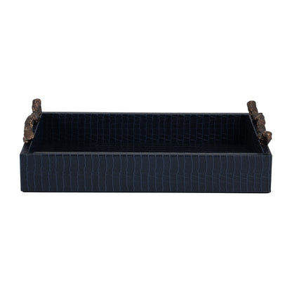 Faux Leather, 16" Copenhagen Tray, Navy/gold - Decor Addict, LLC