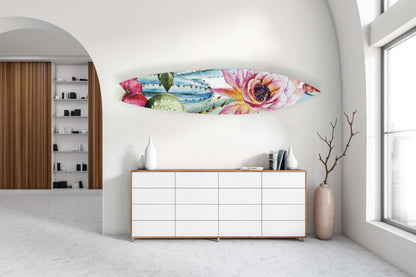 Cactus with Poppy Flowers Acrylic Surfboard Wall Art - Decor Addict, LLC