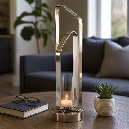 Candle Holder - Silver Metal Stylish Hurricane, 21 in. - Decor Addict, LLC