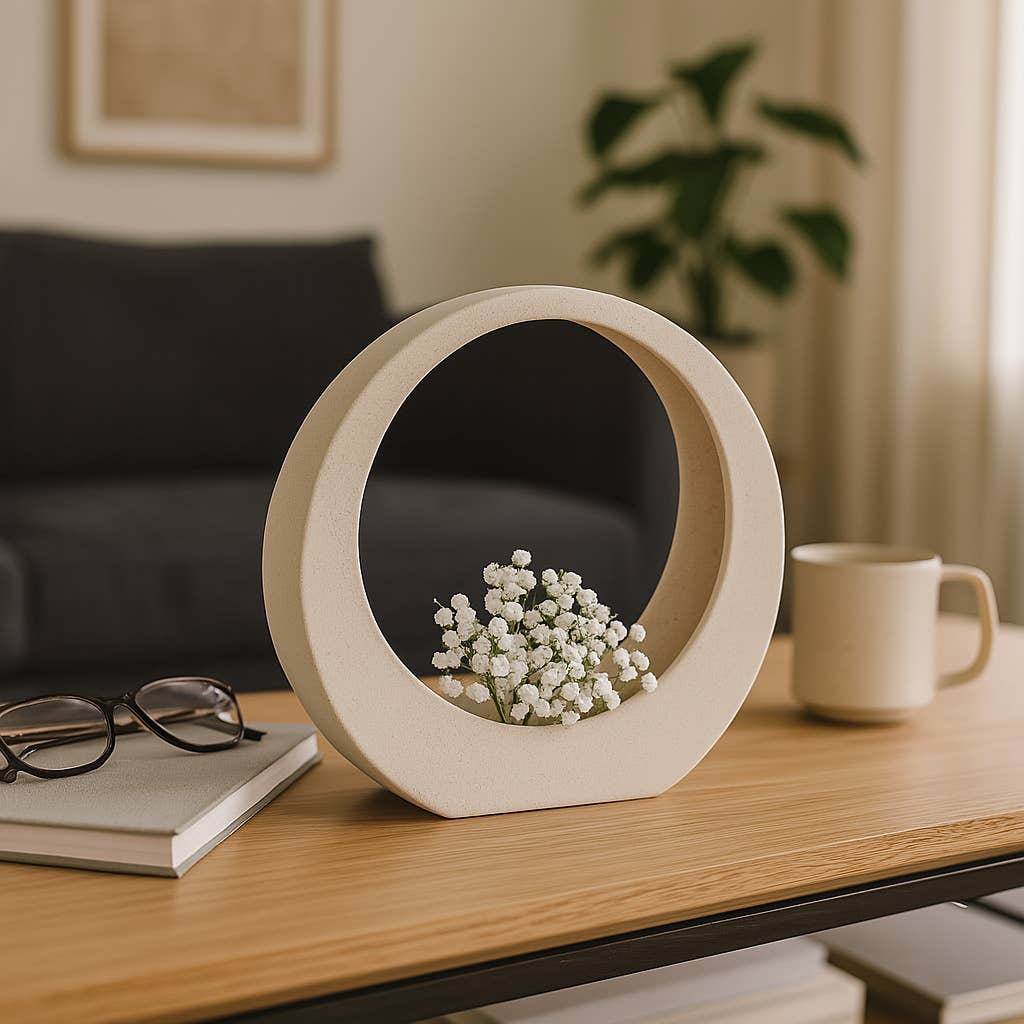 Stoneware Modern Sand Glaze Loop Sculpture - White, 11 in.