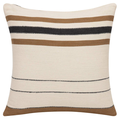 Transitional Hand-Woven Modern Striped Cotton Throw Pillow: Ivory/Brown / Pillow- Poly Filled - Decor Addict, LLC