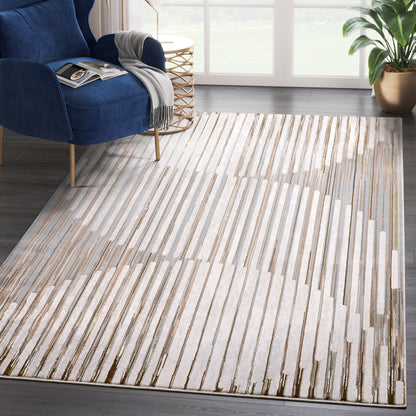 Abani Rugs Regal REG160A Beige Ivory Striped Mid Century Rug: 2' x 3' - Decor Addict, LLC