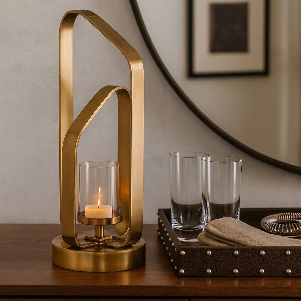Candle Holder - Gold Metal Stylish Hurricane, 17 in. - Decor Addict, LLC