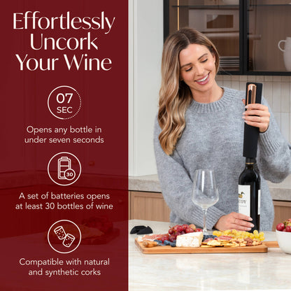 Vin Fresco Electric Wine Opener, Battery-Powered Corkscrew: Black & Silver - Decor Addict, LLC