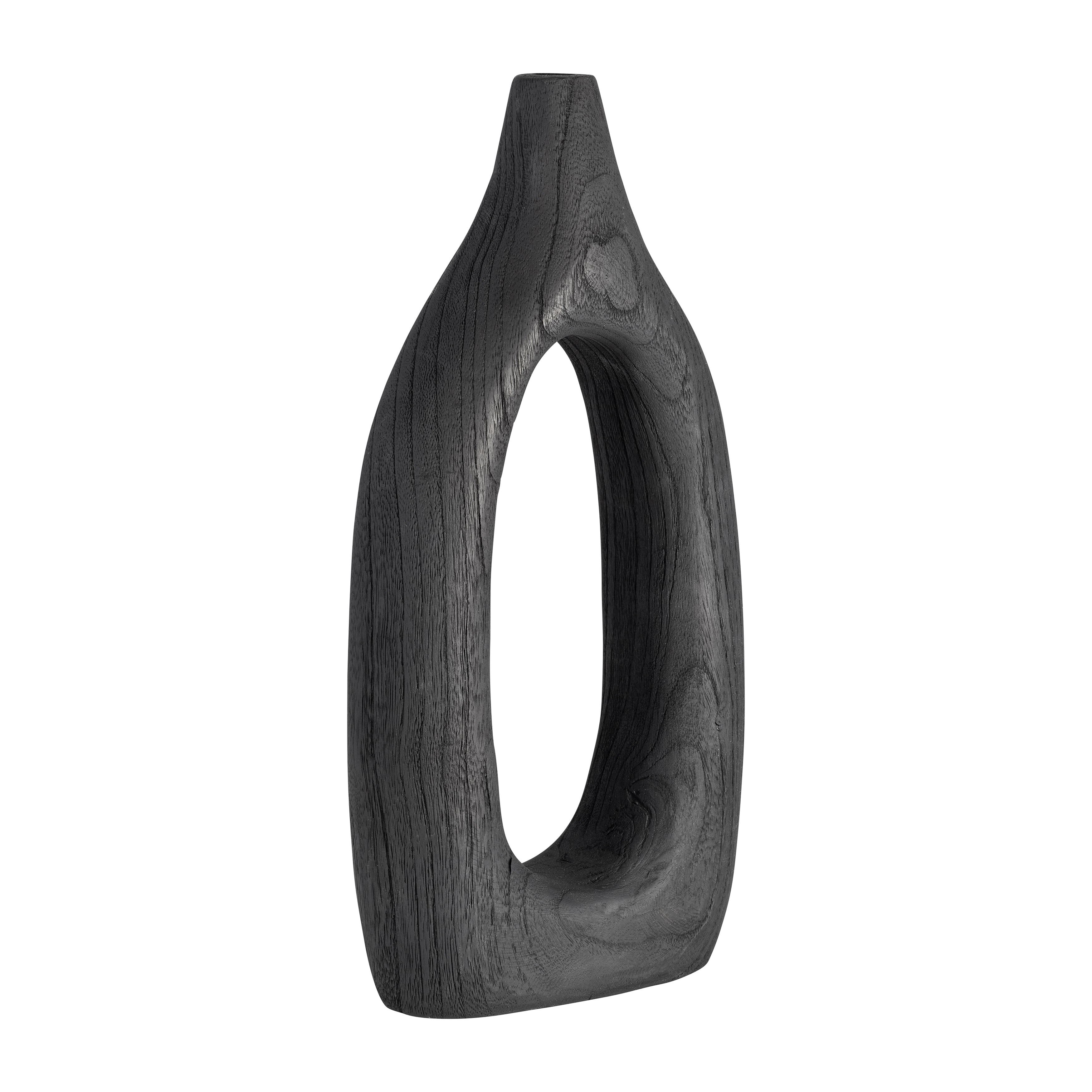 Wood, 14"h Cut-out Vase, Black - Decor Addict, LLC