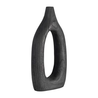 Wood, 14"h Cut-out Vase, Black - Decor Addict, LLC