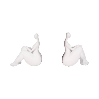 Resin Abstract Sitting Ladies Bookends Set - White, 6 in. - Decor Addict, LLC