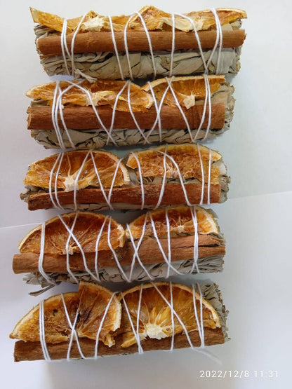 White Sage Smudge Bundle with Orange & Cinnamon – Uplifting Energy Cleanse - Decor Addict, LLC
