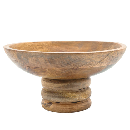 Wood, 12" Round Bowl W/ Ribbed Base, Natural - Decor Addict, LLC