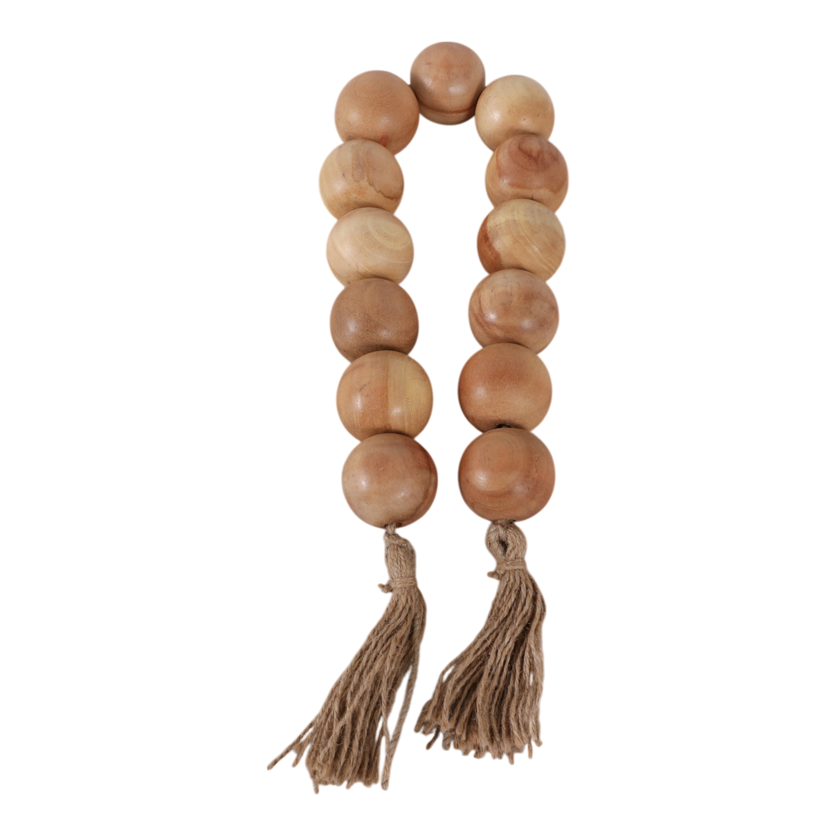 Wood, 32"l, 2"lrg Beaded Garland W/ Tassel,natural - Decor Addict, LLC