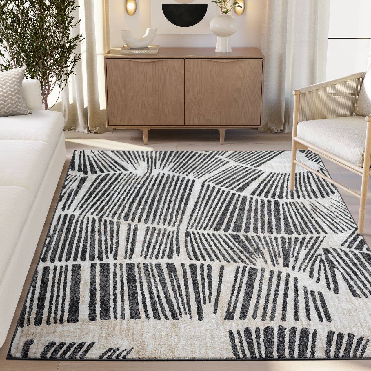 Abani Rugs TER210A Beige Black Wave Contemporary Area Rug: 2' x 3' - Decor Addict, LLC