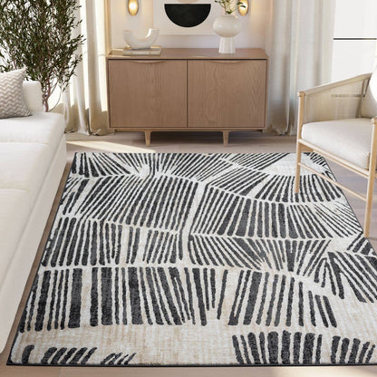 Abani Rugs TER210A Beige Black Wave Contemporary Area Rug: 2' x 3' - Decor Addict, LLC