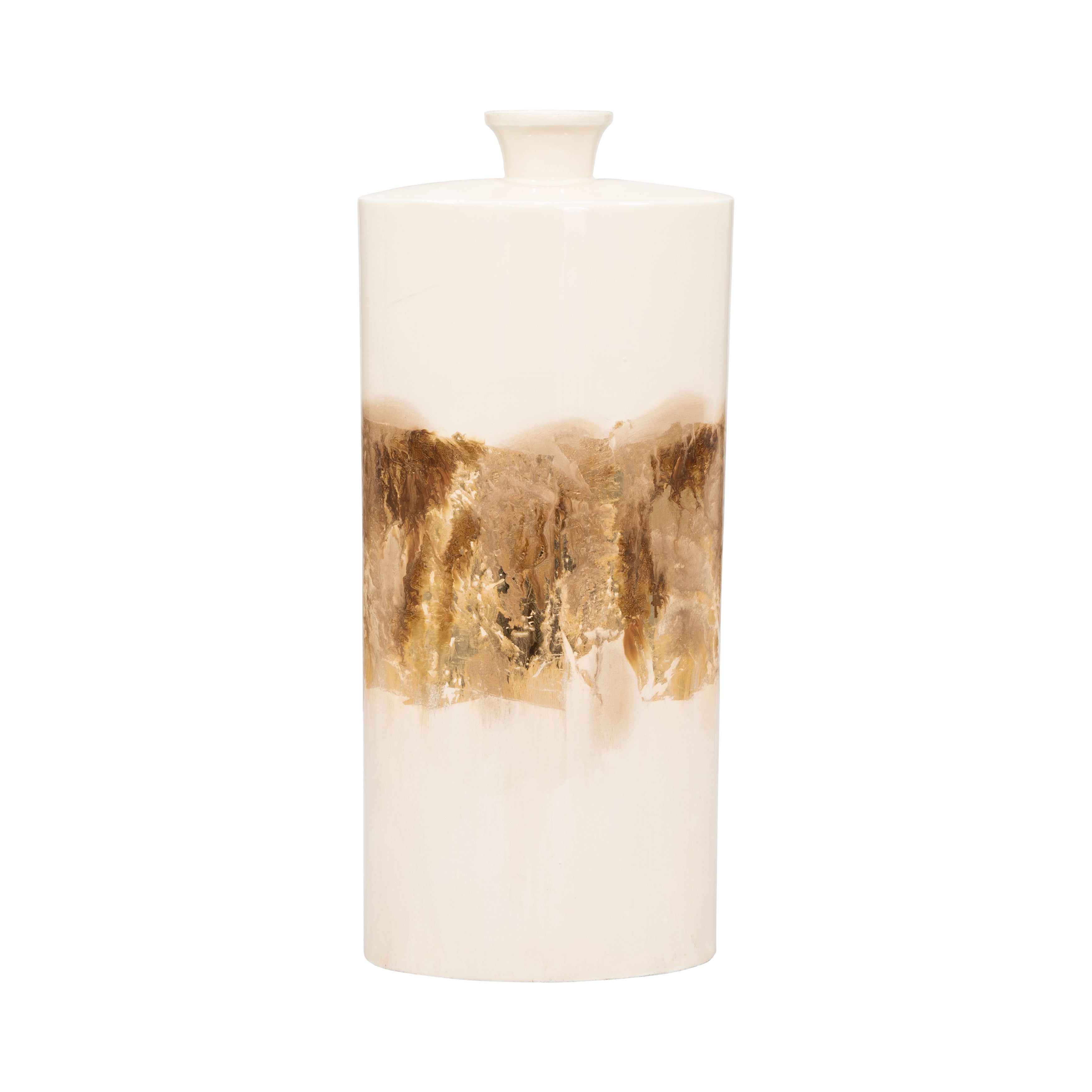 Metal, 20" Flask Vase, Pearl/gold - Decor Addict, LLC