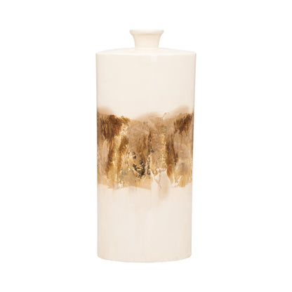 Metal, 20" Flask Vase, Pearl/gold - Decor Addict, LLC