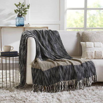 Chunky Tie Dye Throw Blanket I 50"x 70" I Black Mustard - Decor Addict, LLC