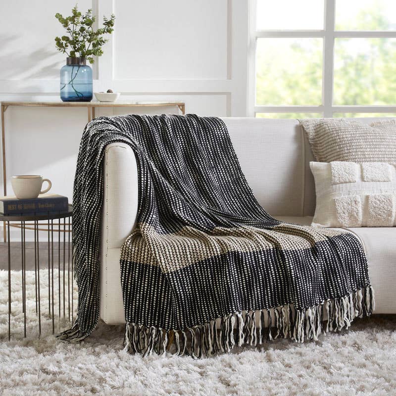 Chunky Tie Dye Throw Blanket I 50"x 70" I Black Mustard - Decor Addict, LLC