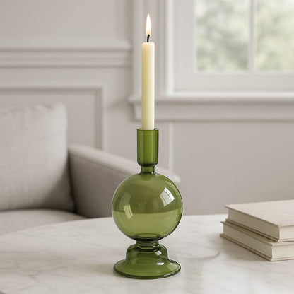 Taper Candle Holder - Olive Glass Bubble, 7 in. - Decor Addict, LLC