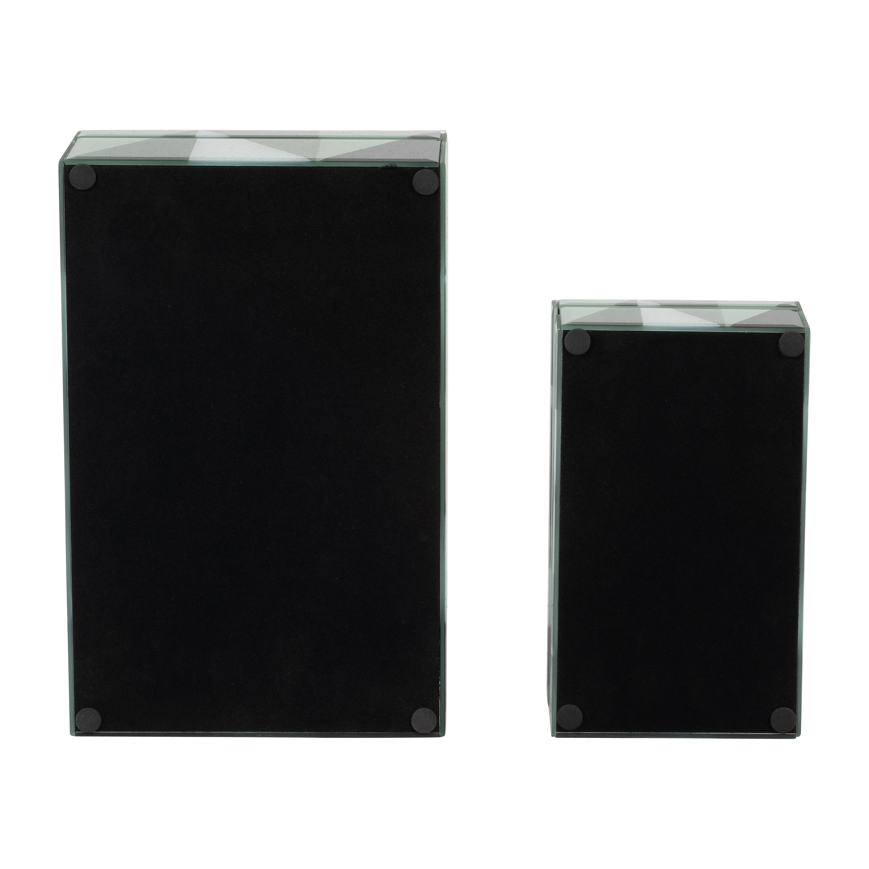 Glass, S/2 8/11" Triangles Boxes, Green/white - Decor Addict, LLC