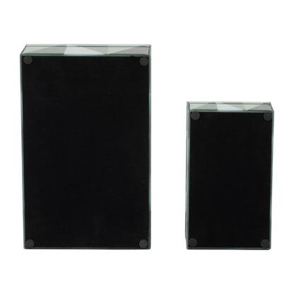 Glass, S/2 8/11" Triangles Boxes, Green/white - Decor Addict, LLC