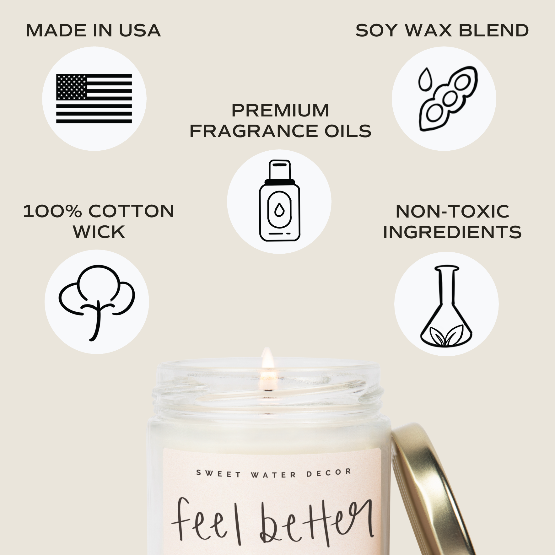 Feel Better Soon Soy Candle - Clear Jar - 9 oz (Salt and Sea) - Decor Addict, LLC