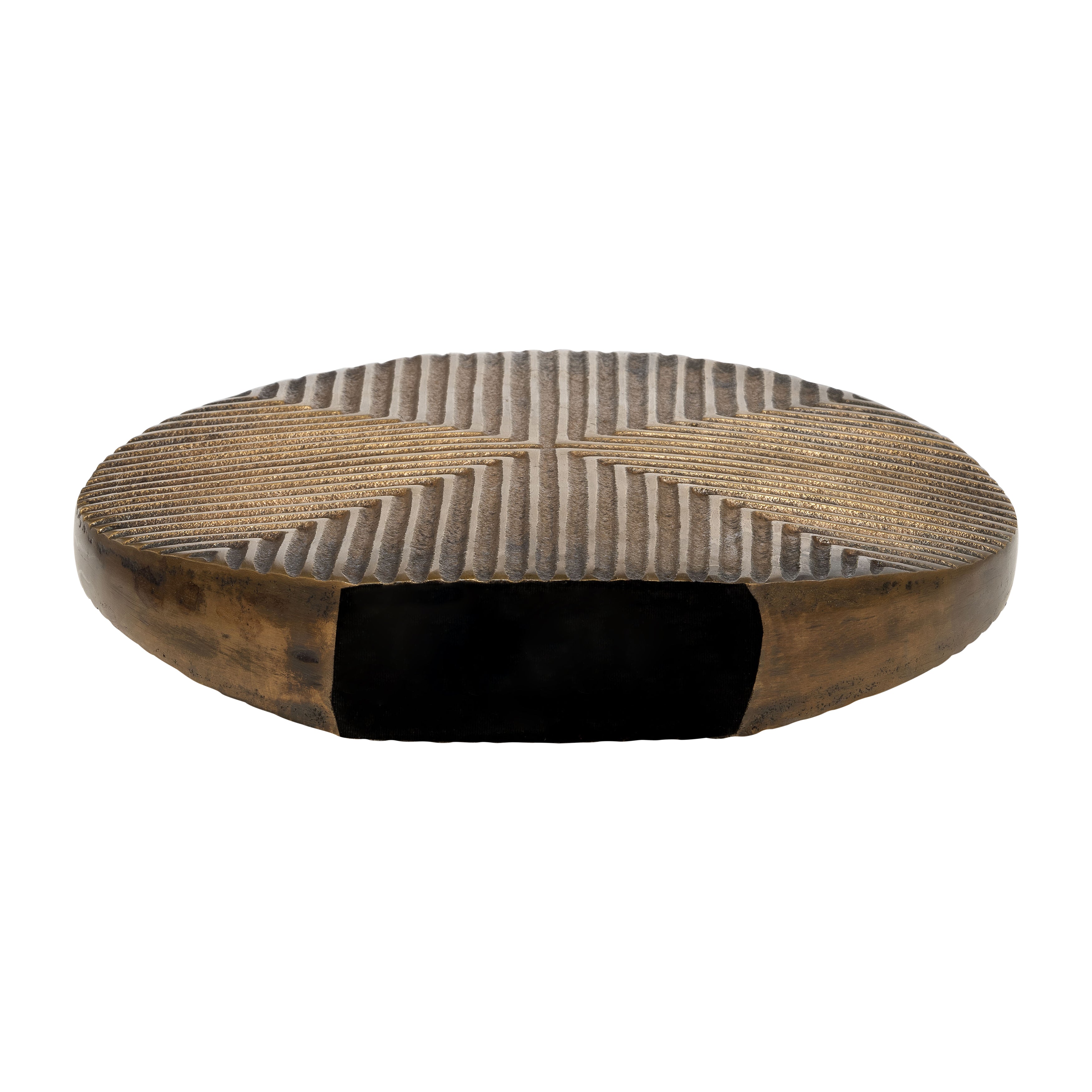 Metal, 13"h Round Ribbed Vase, Brass Antique - Decor Addict, LLC