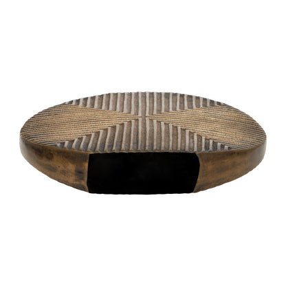 Metal, 13"h Round Ribbed Vase, Brass Antique - Decor Addict, LLC