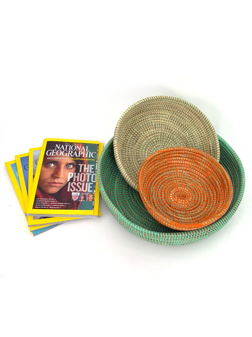 Senegalese 3 Bowl Set - Turquoise, Orange, and White - Decor Addict, LLC