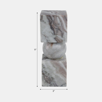 9x3" Chunky Marble Taper Holder, Tan Multi - Decor Addict, LLC