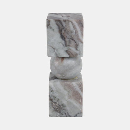 9x3" Chunky Marble Taper Holder, Tan Multi - Decor Addict, LLC