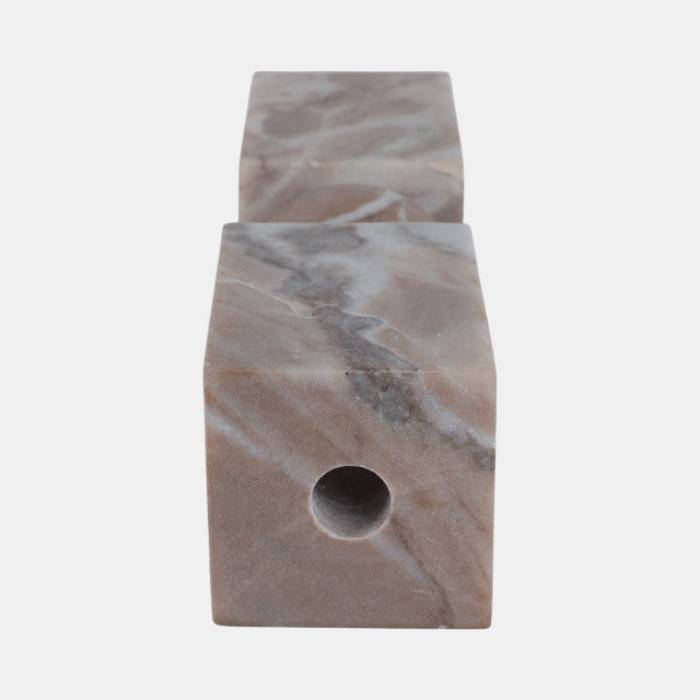 12X3" Chunky Marble Taper Holder, Tan Multi - Decor Addict, LLC