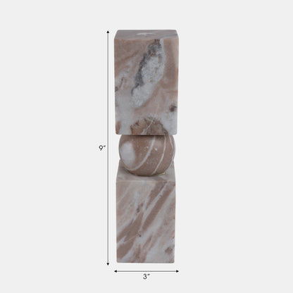 12X3" Chunky Marble Taper Holder, Tan Multi - Decor Addict, LLC