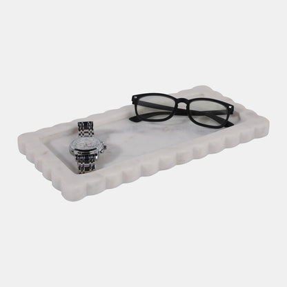 12x6" Scallop Edge Marble Tray, White - Decor Addict, LLC