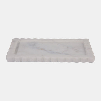 12x6" Scallop Edge Marble Tray, White - Decor Addict, LLC
