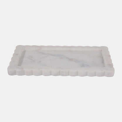 12x6" Scallop Edge Marble Tray, White - Decor Addict, LLC