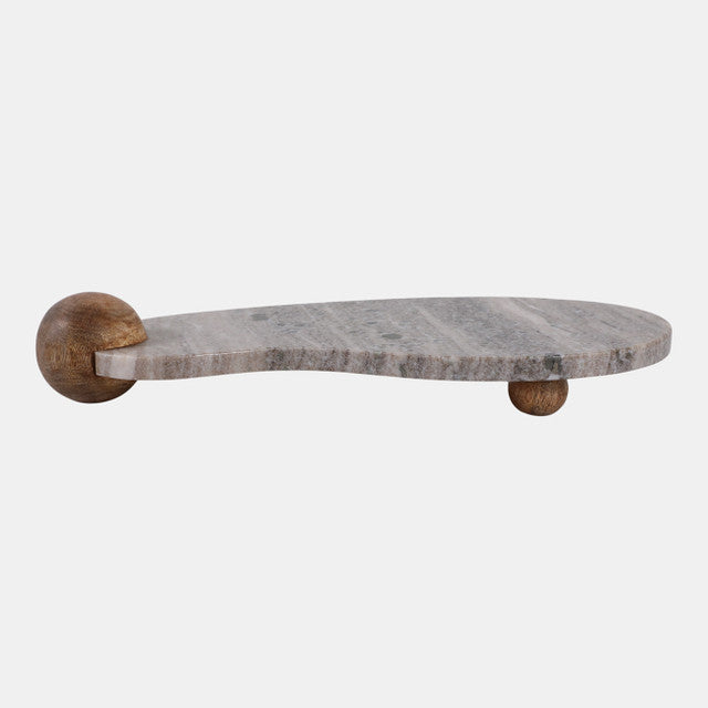 Curvy Marble Tray On Wood Ball Feet - Thumbnail 2