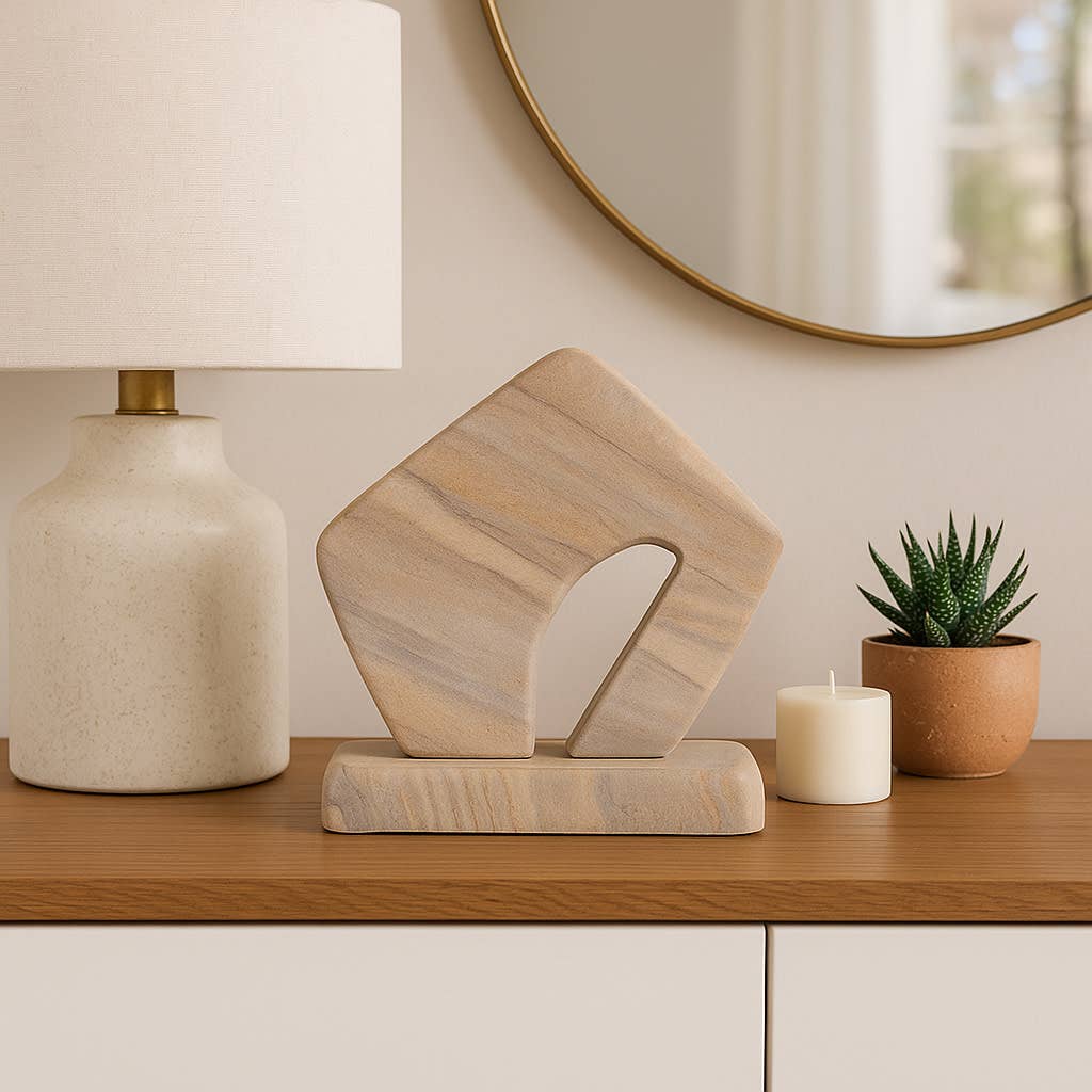 Decorative Sculpture - Tan Sandstone Minimalist, 7 in. - Decor Addict, LLC