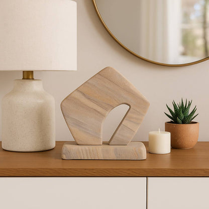 Decorative Sculpture - Tan Sandstone Minimalist, 7 in. - Decor Addict, LLC